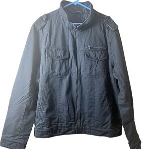 Whattry‎ Men’s XL Black Utility Military Jacket Zip Front Streetwear Casual Moto